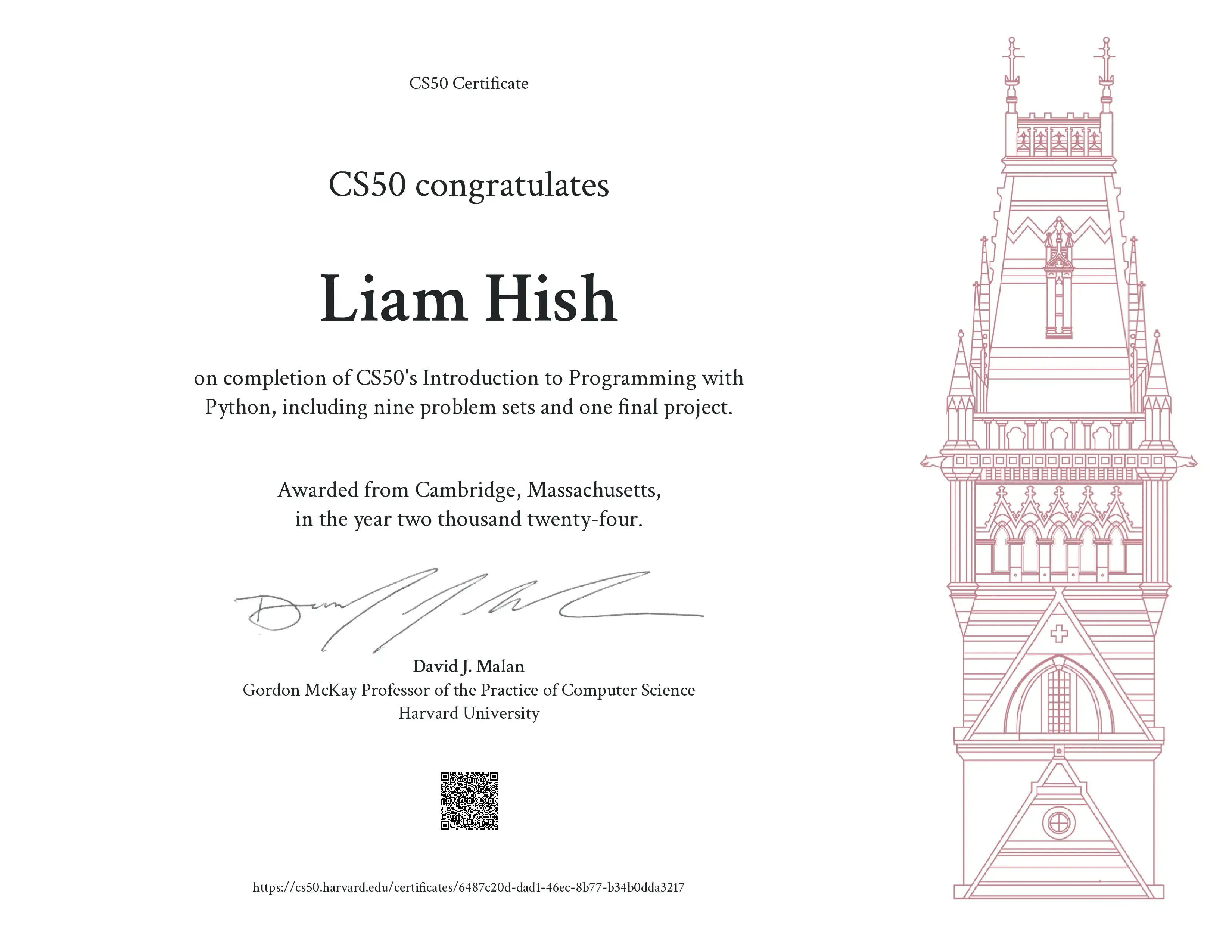 Cs50p certificate
